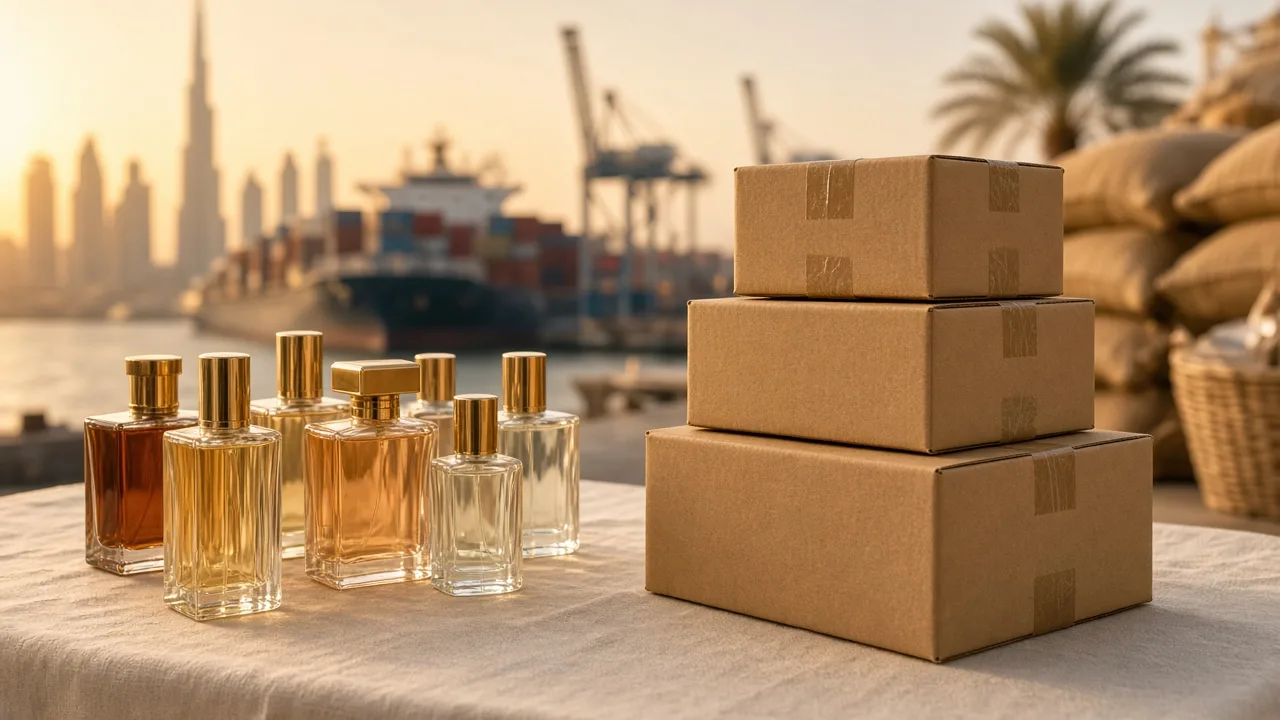 Importing wholesale perfume from Dubai to Kenya — fragrance bottles and East Africa trade mood